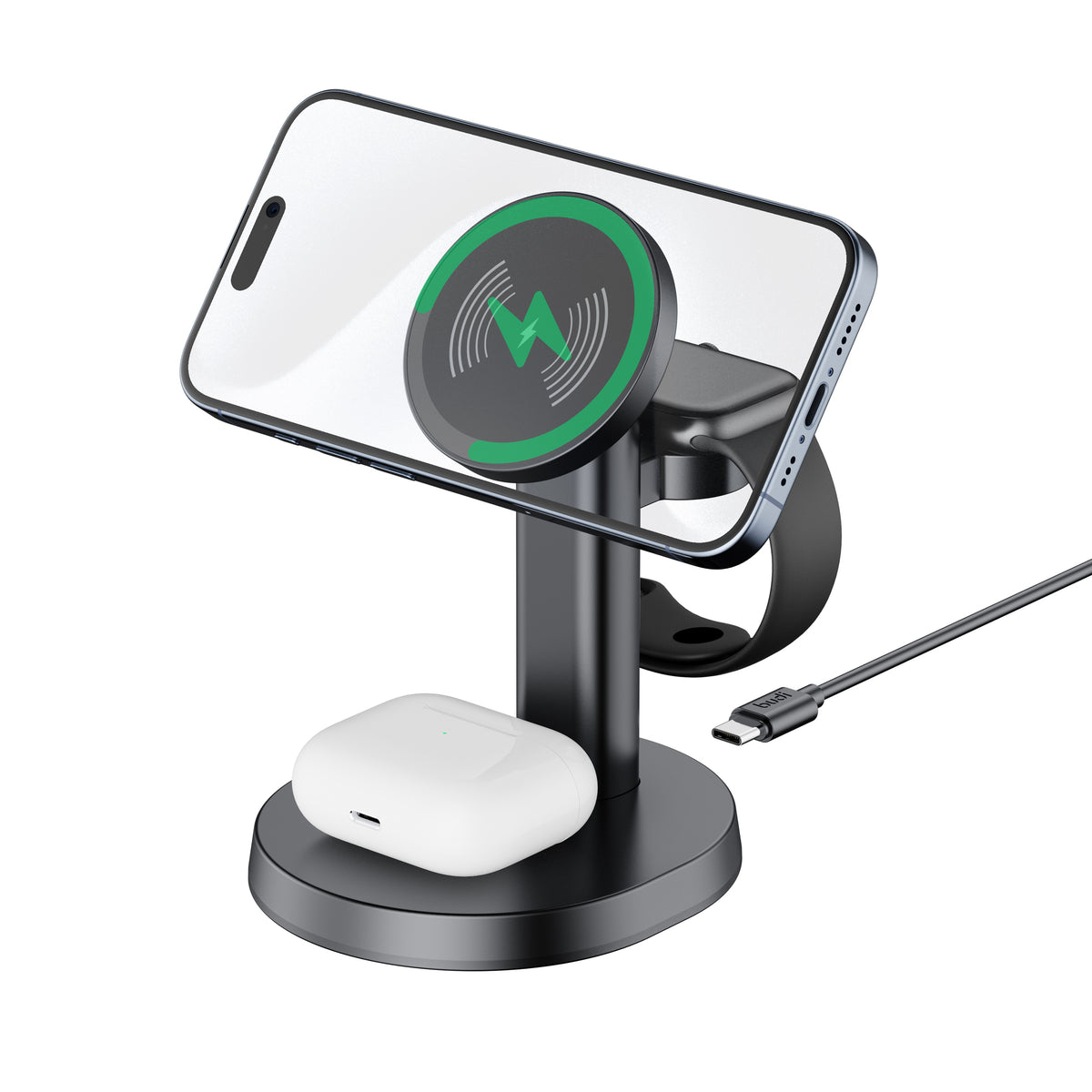 Budi 3-in-1 Wireless Charger, 20W, Black (WL4900B)
