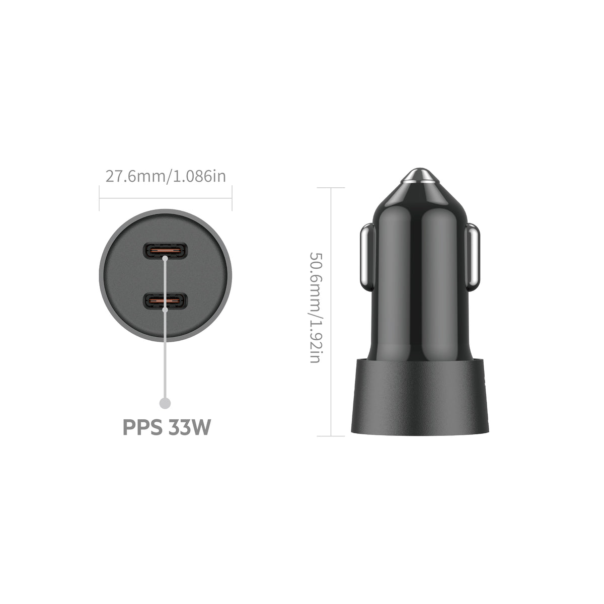 Budi USB-C to USB-C Car Charger, 33W, 1.2m, Black (CC622RTTB)