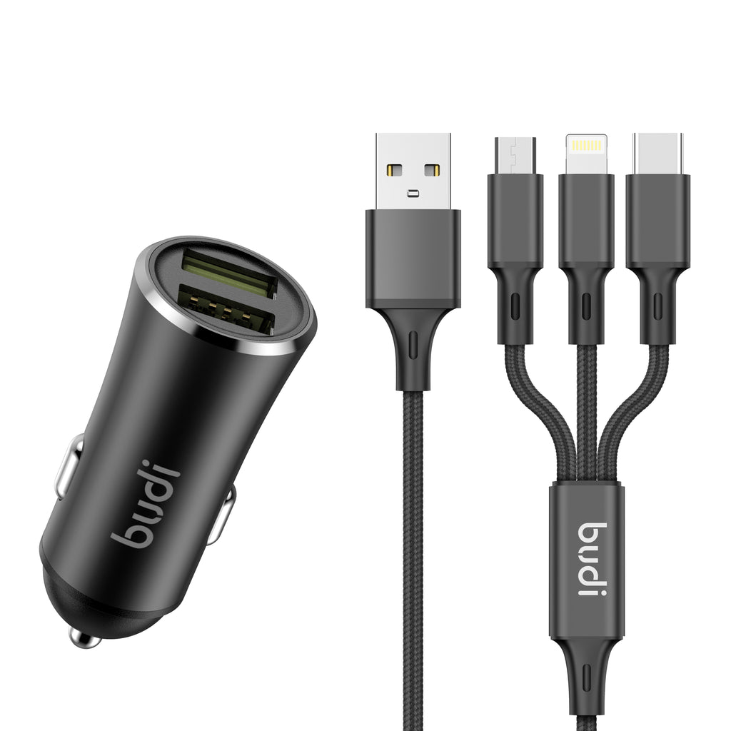 Budi 3-in-1 Car Charger, Black (CC627B)