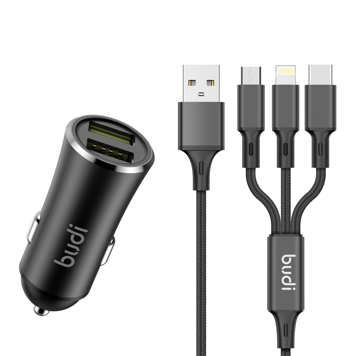 Budi 3-in-1 Car Charger, Black (CC627B)