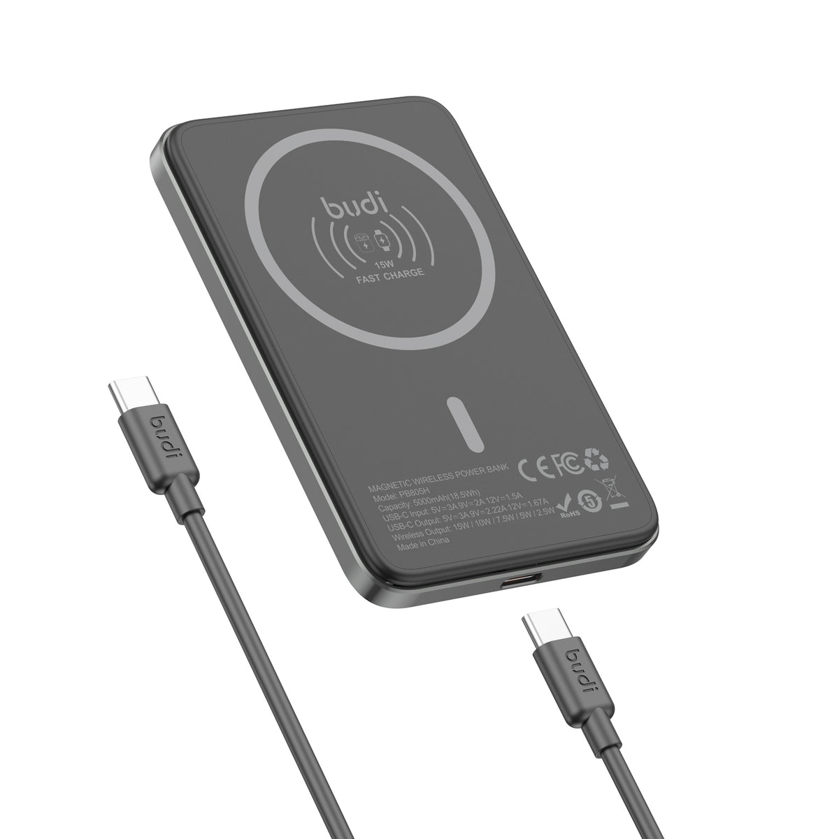 Budi USB-C to USB-C Power Bank, 20W, 5000 mAh, 0.2m, Black (PB805H)