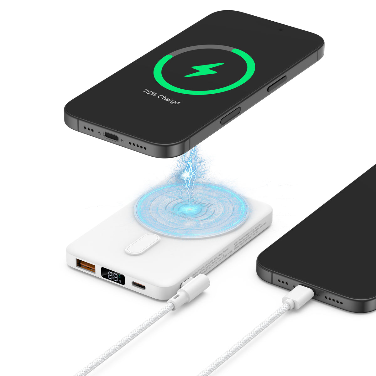 Budi USB-C to USB-C Power Bank, 22.5W, 5000 mAh, 0.2m, White (PB827W)