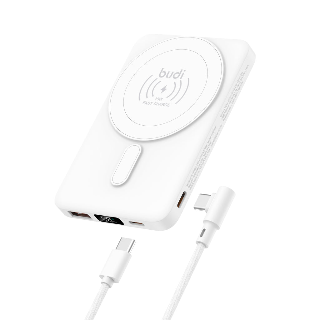 Budi USB-C to USB-C Power Bank, 22.5W, 5000 mAh, 0.2m, White (PB827W)