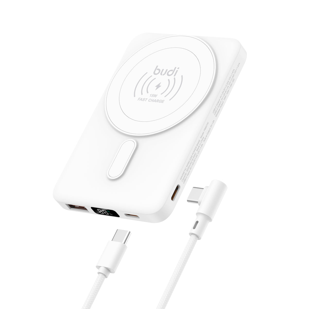 Budi USB-C to USB-C Power Bank, 22.5W, 5000 mAh, 0.2m, White (PB827W)
