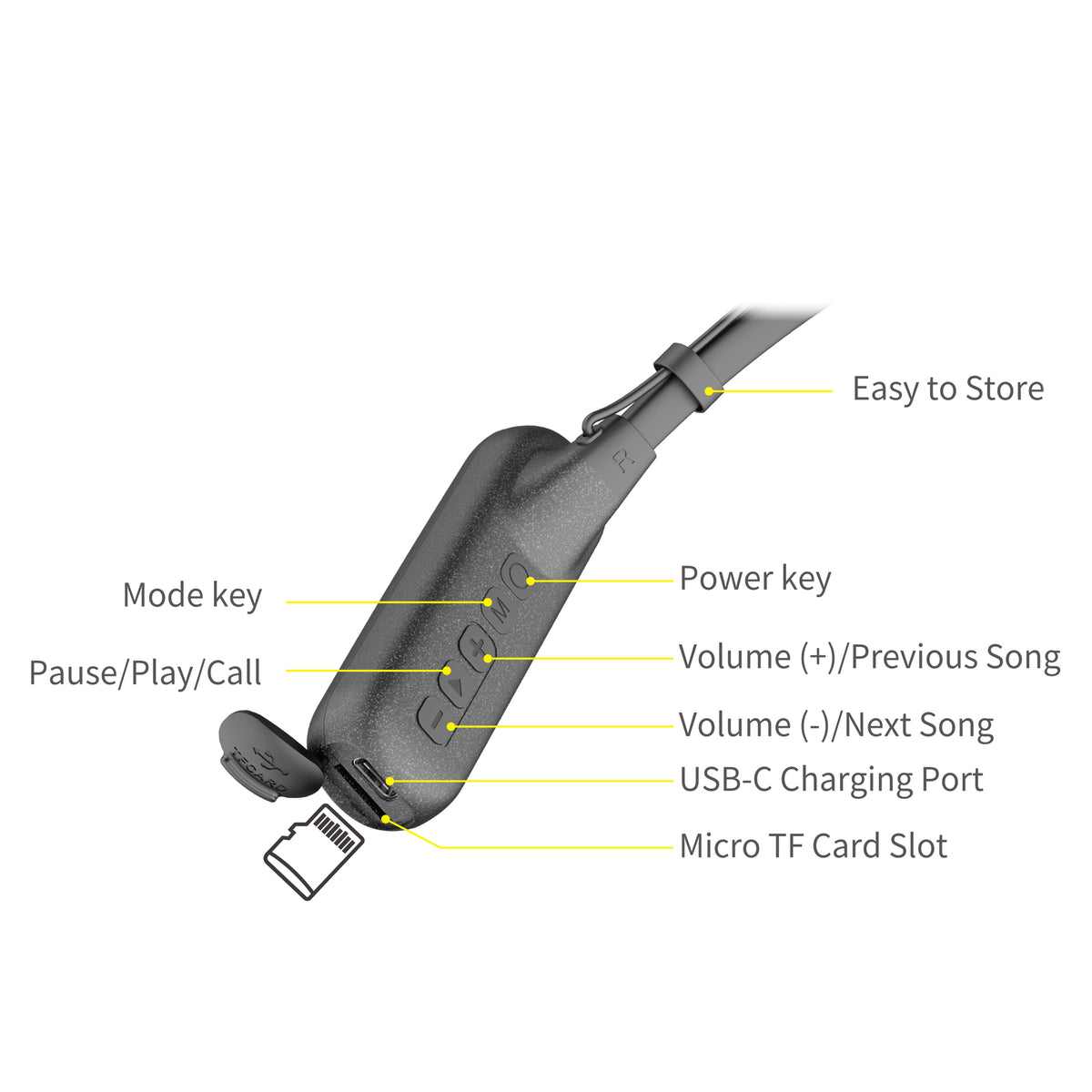 Budi Wireless Earphones, 1600 mAh, 20m, Black (EP16B)