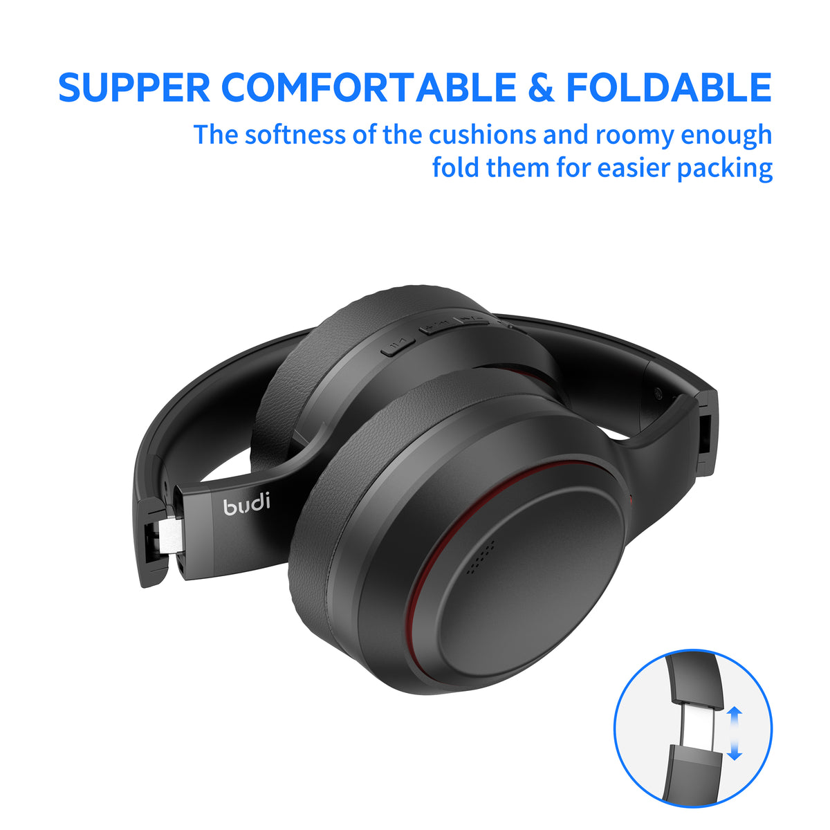 Budi Wireless Over-Ear Headphones, Black (EP52B)